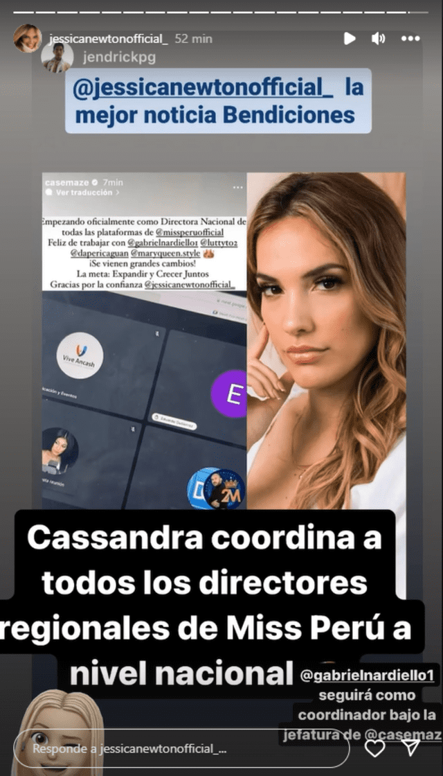 Jessica Newton y Cassandra Sánchez de Lamadrid trabajarán por la visibilidad del Miss Perú. Foto: Instagram/Jessica Newton 