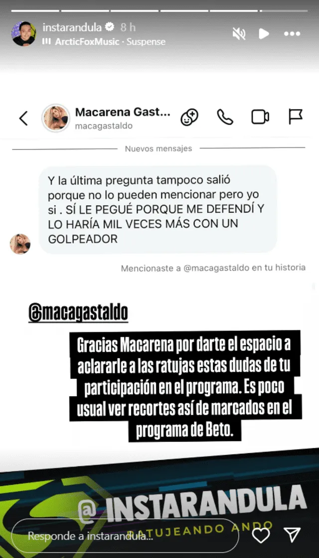 Mensaje de Macarena Gastaldo. Foto: Instagram Mensaje de Macarena Gastaldo. Foto: Instagram
