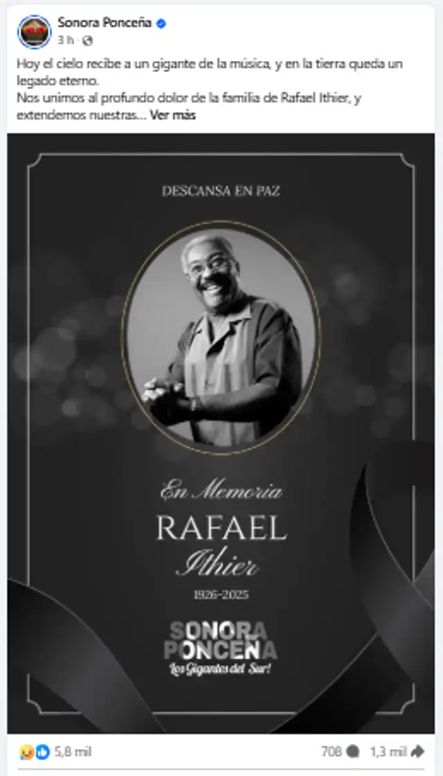 Sentido mensaje de La Sonora Ponceña. Foto: Facebook   