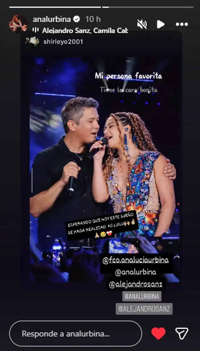  Ana Lucía Urbina comparte pedido para cantar con Alejandro Sanz en el Estadio Nacional. Foto: captura Instagram   