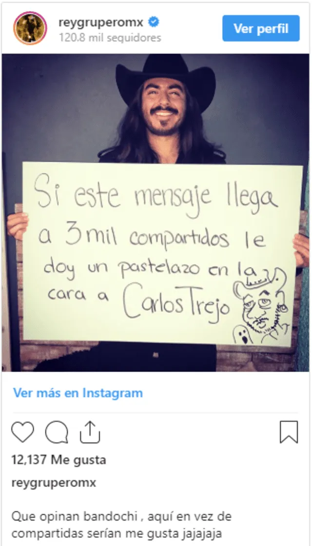 "Rey Grupero" propone reto a sus seguidores. (FOTO: Instagram)