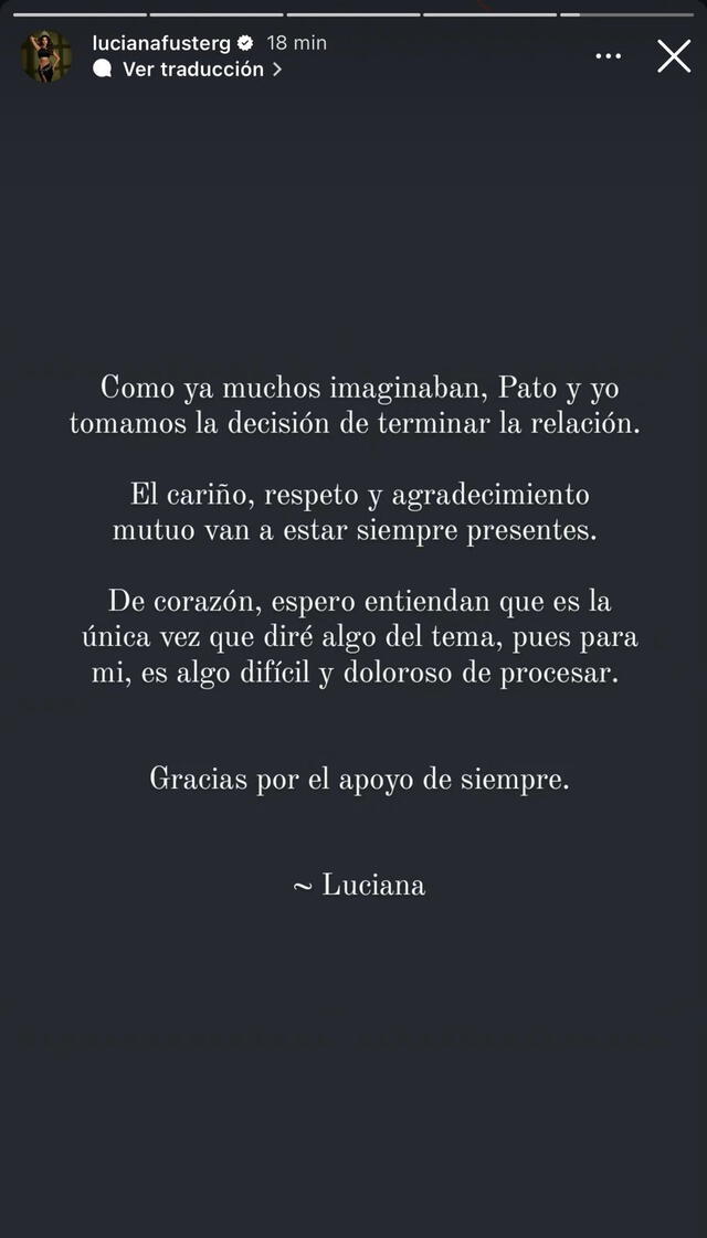 La reciente publicación de Luciana Fuster. Foto: Instagram/ Luciana 