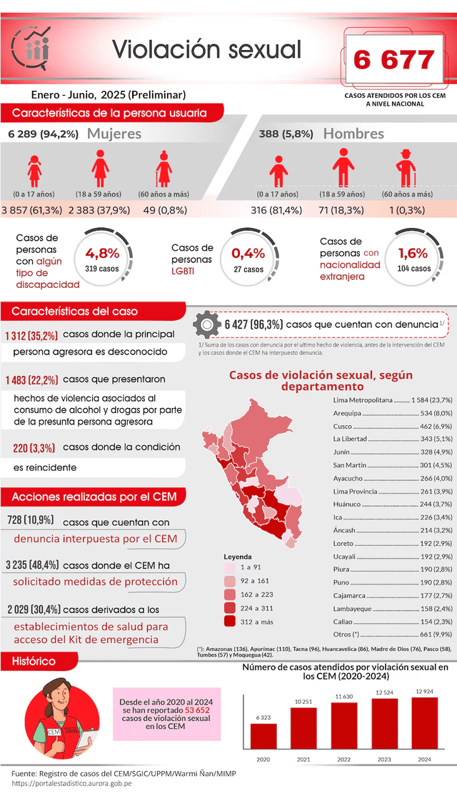 El 96,3 % de los casos registrados en el primer semestre de 2025 contaban con denuncia formal, pero solo en el 48,4 % los CEM intervinieron directamente solicitando medidas de protección. Foto: Registro de casos del CEM/ MIMP El 96,3 % de los casos registrados en el primer semestre de 2025 contaban con denuncia formal, pero solo en el 48,4 % los CEM intervinieron directamente solicitando medidas de protección. Foto: Registro de casos del CEM/ MIMP