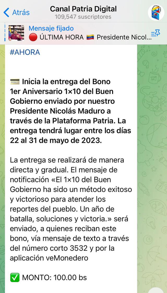 Bono 1x10 | segundo bono especial | nuevo bono de la Patria | de cuánto es el Bono 1 x10 Buen Gobierno