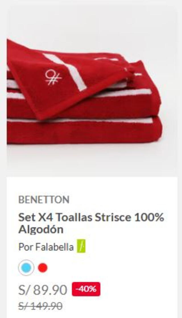 Toalla de Benetton. Fuente: Saga Falabella Toalla de Benetton. Fuente: Saga Falabella