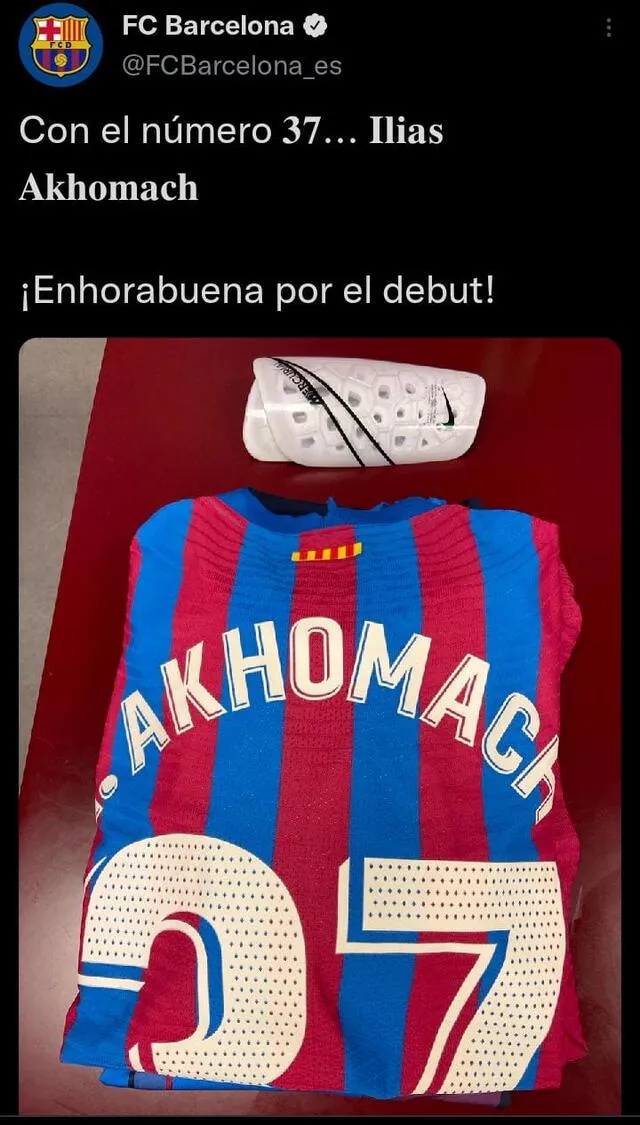 Así presentó FC Barcelona el dorsal de Ilias Akhomach. Foto: captura