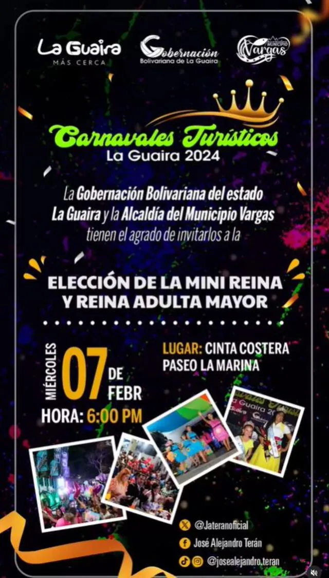  Invitación de la elección de la minireina y reina adulta mayor en los Carnavales La Guaira 2024. Foto: Gobernación de La Guaira<br><br>    