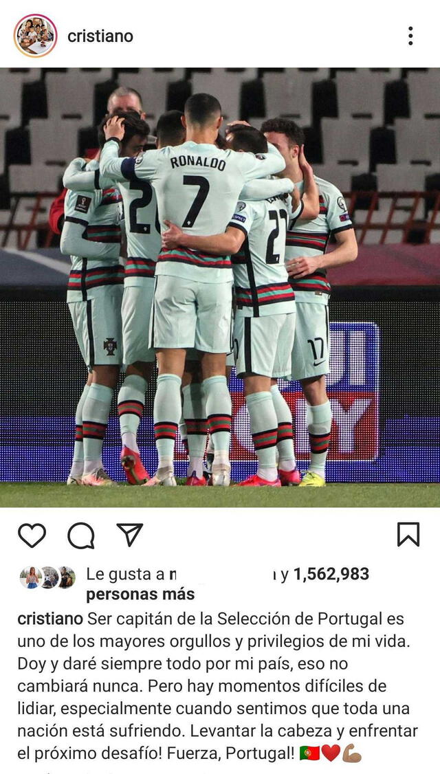 Publicación de Cristiano Ronaldo en Instagram.