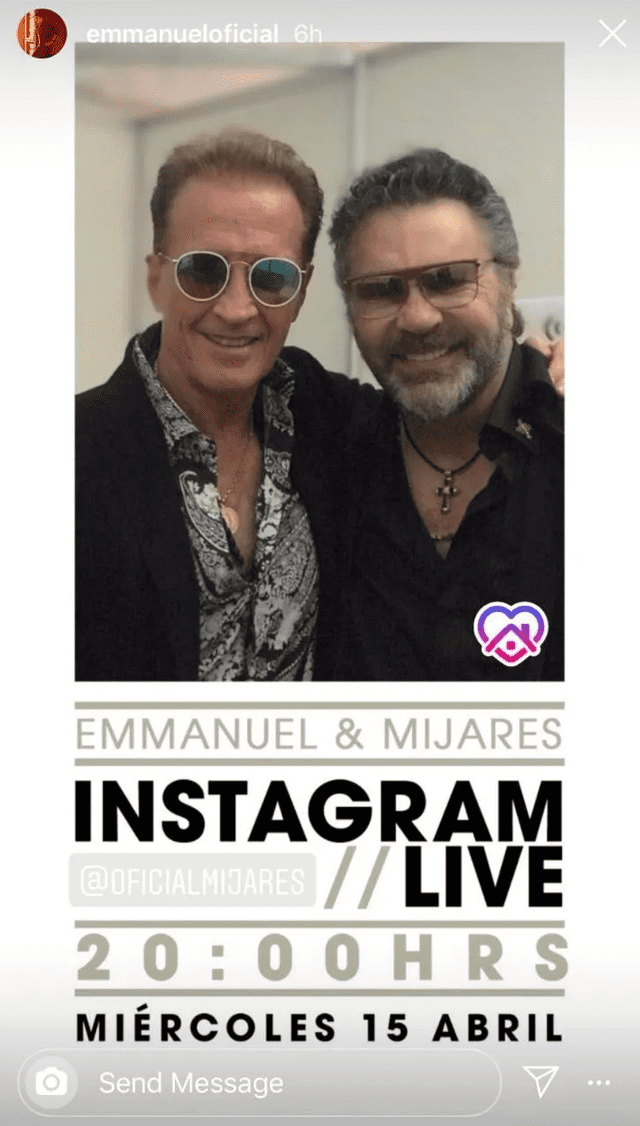 Invitación para el concierto por Instagram de Emmanuel y Mijares.