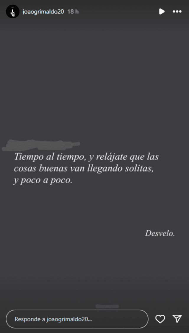  Mensaje de Joao Grimaldo en sus redes sociales. Foto: Instagram.   