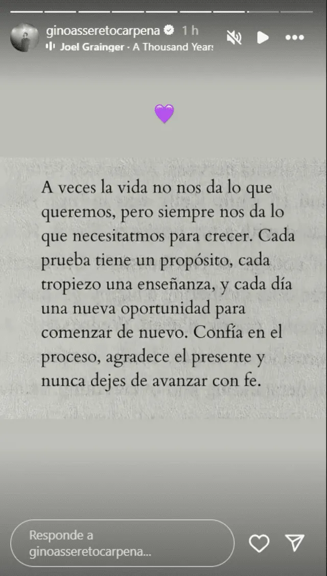 Mensaje de Gino Assereto. Foto: Instagram   