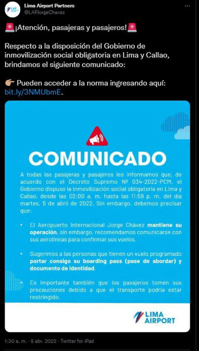 Toque de queda en Lima y Callao: ¿cómo saber si cancelaron mi vuelo en el aeropuerto Jorge Chávez? | 5 de abril | Pedro Castillo | Orden de inmovilización social obligatoria