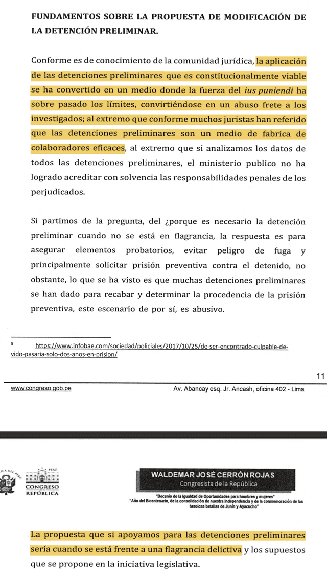 Waldemar Cerrón propuso acabar con la detención preliminar en casos de no flagrancia.   