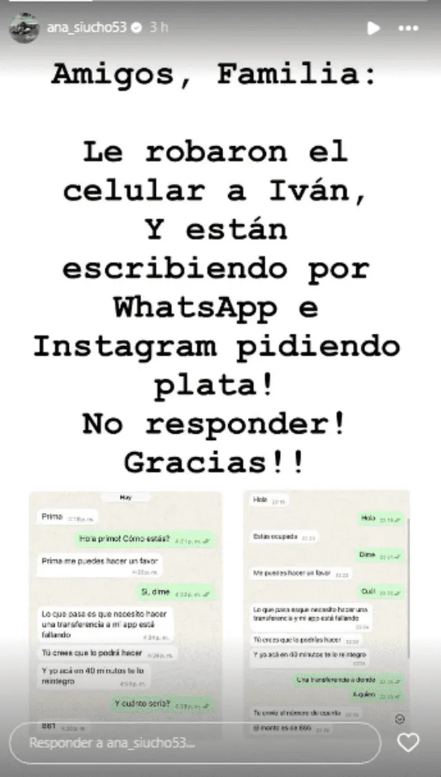 Ana Siucho denunció que están suplantando a su hermano. Foto: Ana Siucho/Instagram   