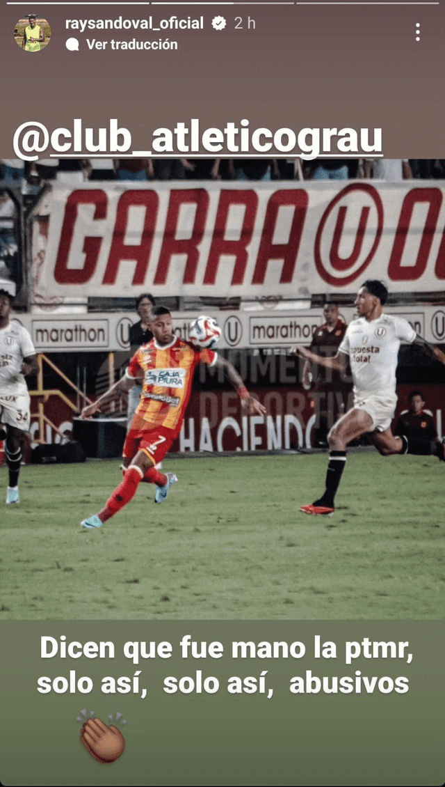 Publicación de Ray Sandoval tras partido ante Universitario. <strong>Foto: Instagram</strong>   