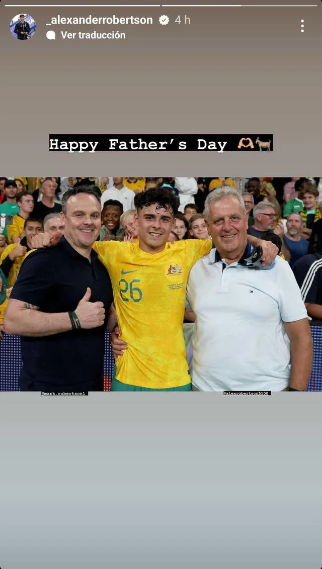  Robertson también publicó un mensaje por el Día del Padre. Foto: Instagram @_alexanderrobertson    
