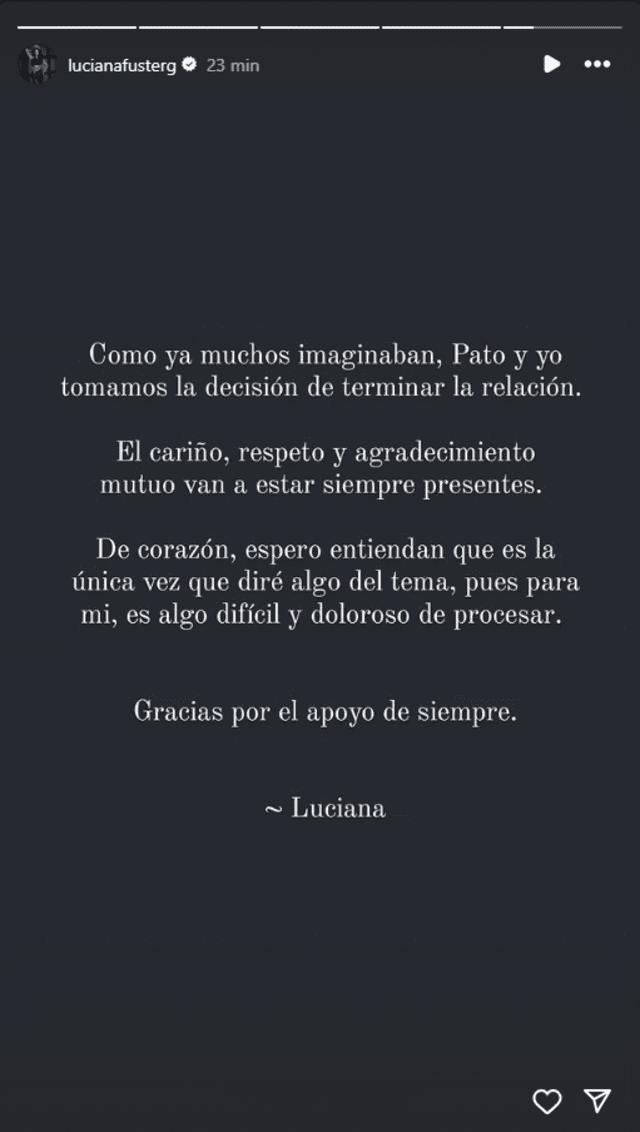 Luciana Fuster termina relación con Patricio Parodi con comunicado. Foto: Instagram/Luciana Fuster   