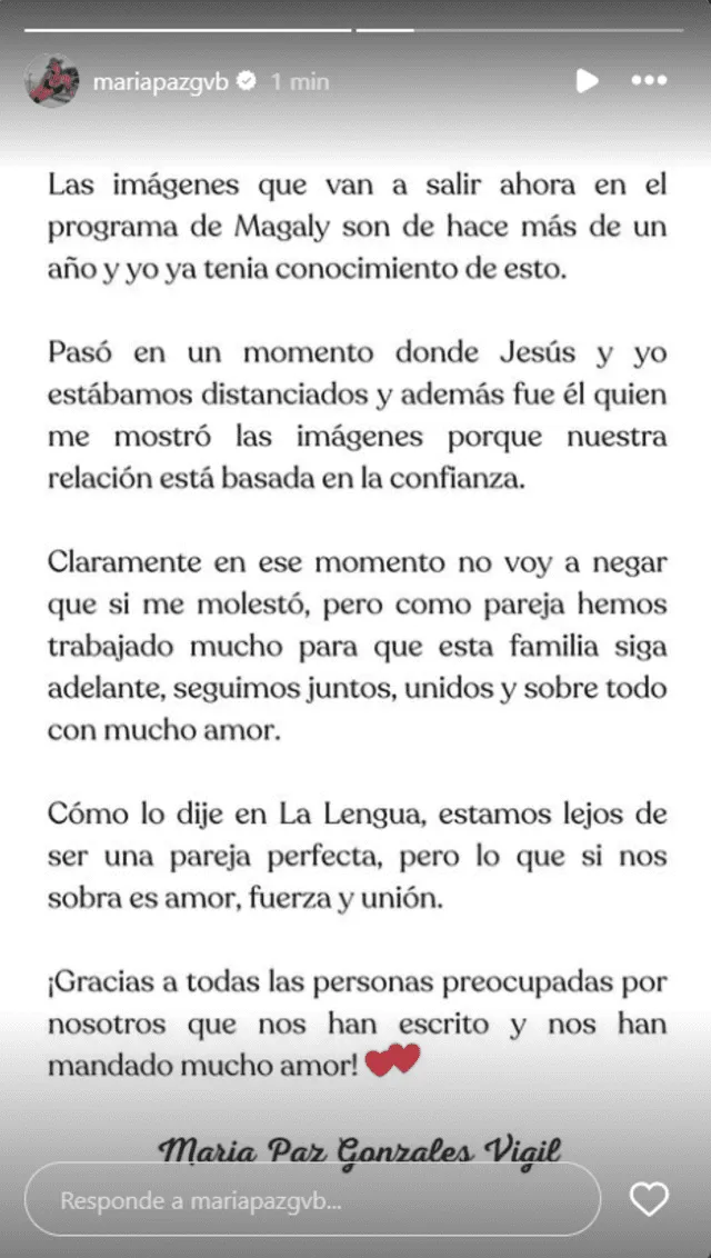 María Paz González rompe su silencio tras infidelidad de Jesús Alzamora con otra mujer en Colombia   