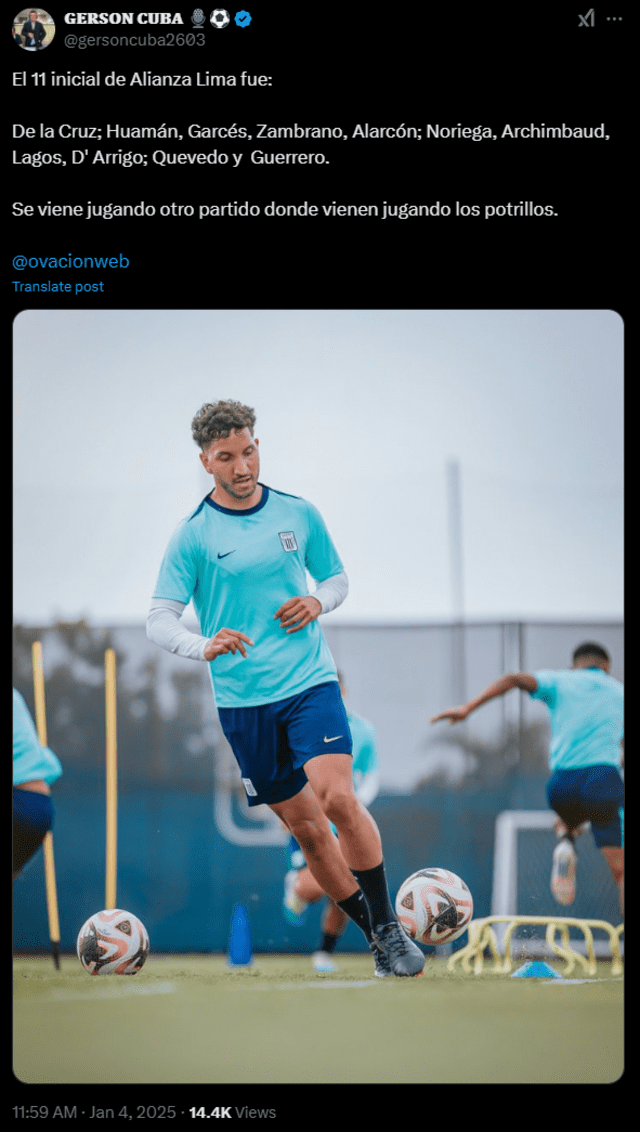  Alianza Lima usó su formación titular en el primer partido contra la selección peruana Sub-20. Foto: captura    