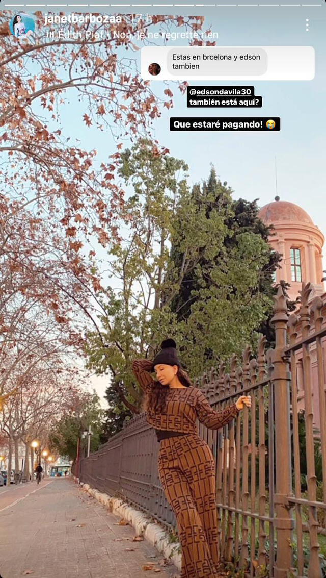 Janet Barboza se entera que Edson Dávila se encuentra de viaje en Barcelona. Foto: Janet Barboza/ Instagram