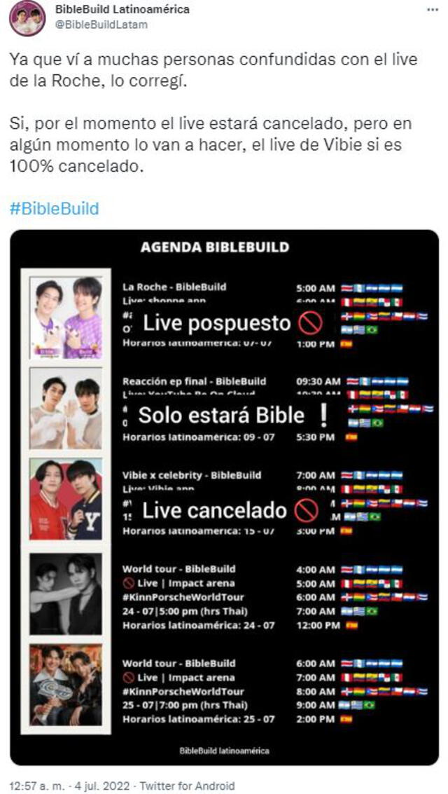 Agenda de Build y Bible. Foto: BibleBuild Latam/ Twitter