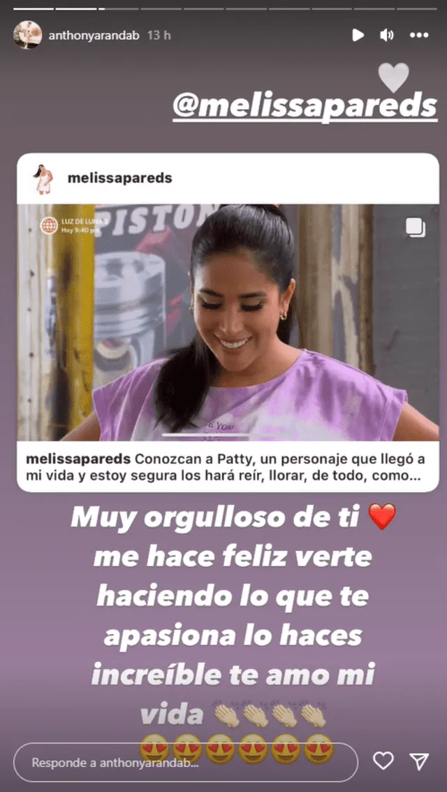  Anthony Aranda felicita a Melissa Paredes por su ingreso a "AFHS". Foto: Instagram/Anthony Aranda 