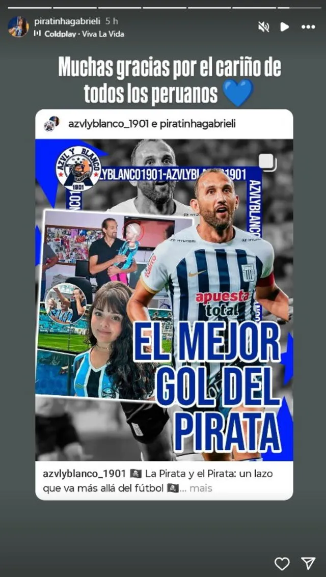  Gabrieli Medeiros agradeció las palabras de cariño de los hinchas. Foto. vía Instagram   