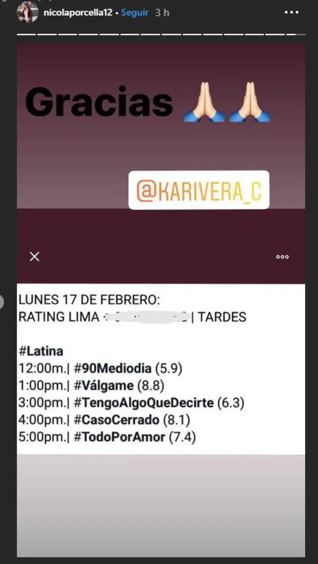 Nicola Porcella muestra rating de Todo Por Amor (Foto: Instagram)