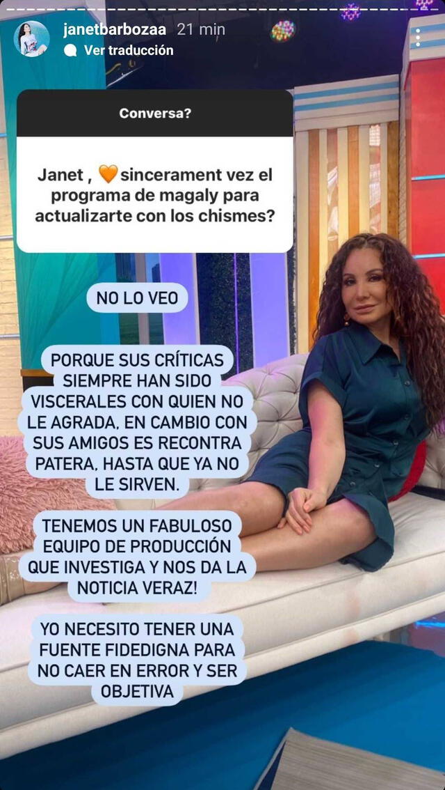 Janet Barboza lanza duro comentario sobre Magaly Medina. Foto: Janet Barboza/ Instagram