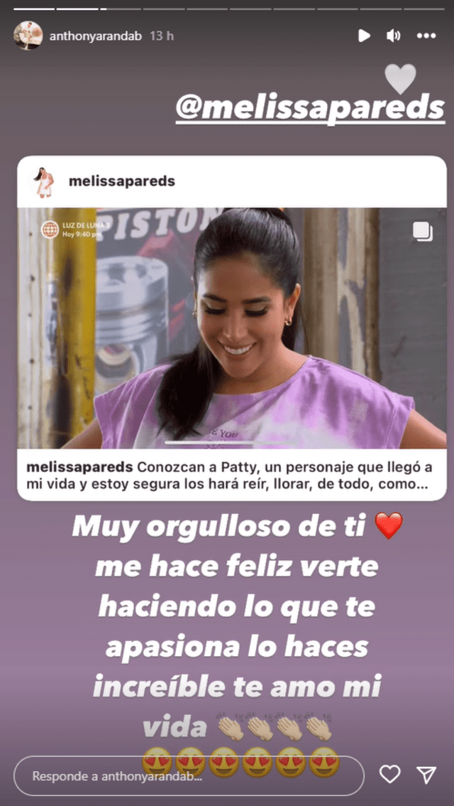  Anthony Aranda felicita a Melissa Paredes por su ingreso a "AFHS". Foto: Instagram/Anthony Aranda   