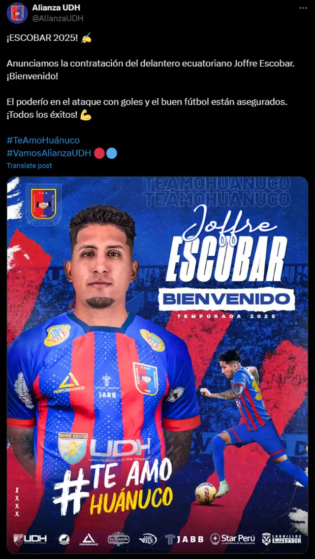  Joffre Escobar fue anunciado como nuevo jugador de Alianza Universidad para el 2025. Foto: captura    