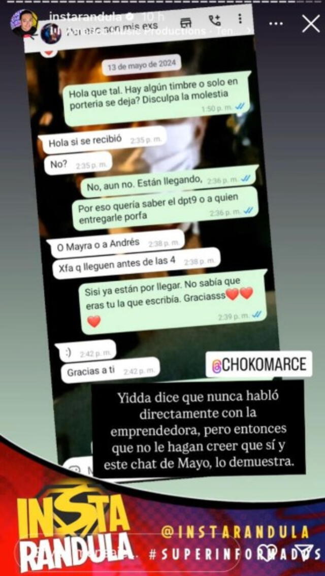  Emprendedora muestra chats con Yiddá Eslava.   