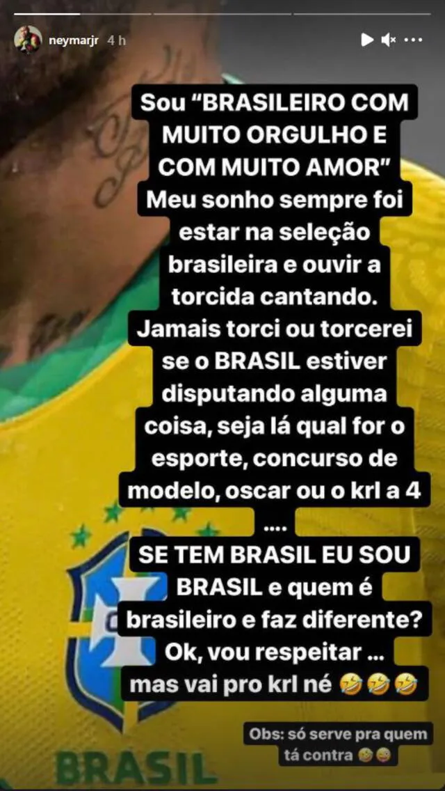 Mensaje de Neymar en su Instagram