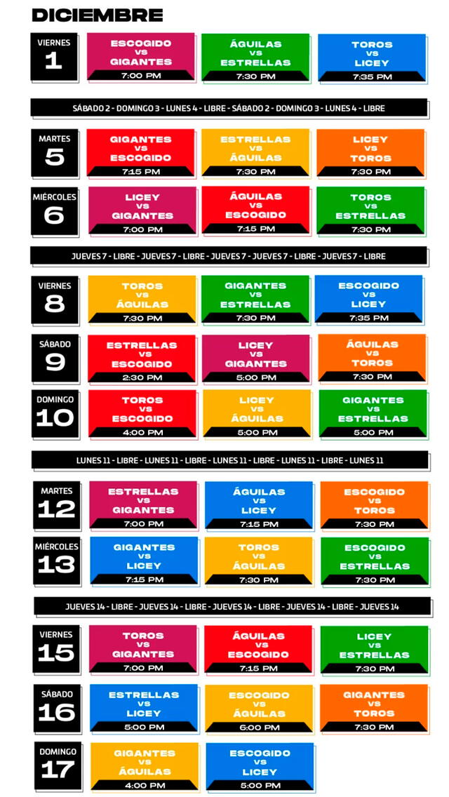 Calendario LIDOM 2023-24. Foto: LIDOM    