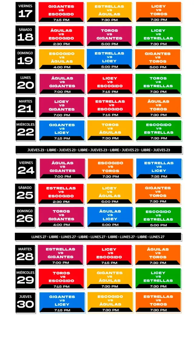 Calendario LIDOM 2023-24. Foto: LIDOM    