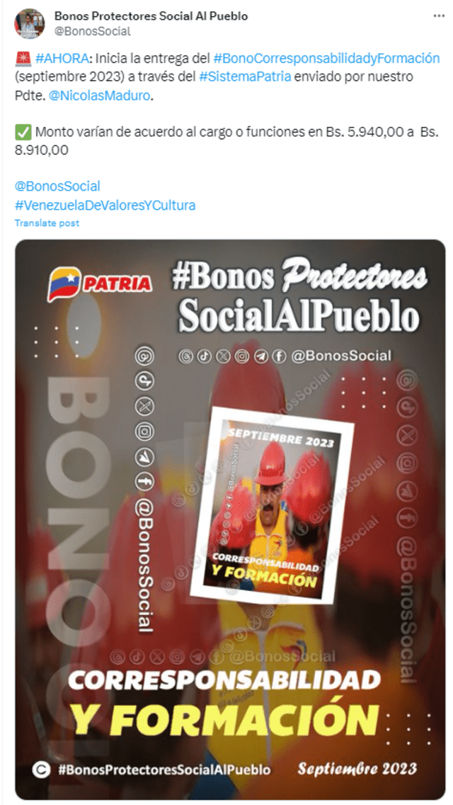Bono Corresponsabilidad y Formación, septiembre 2023: cobra HOY el subsidio por el Sistema Patria | último bono en Patria | Venezuela | LRTMV