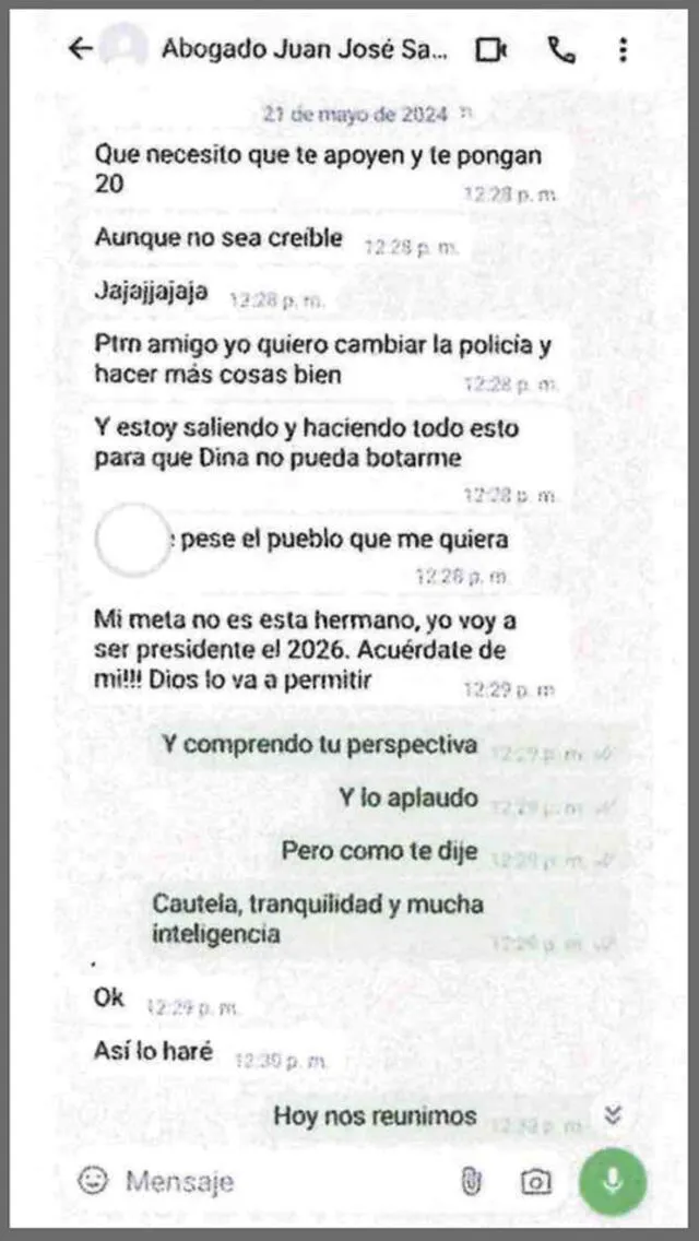  Chat entre Santiváñez y capitan PNP Izquierdo, conocido como 'Culebra' | Fuente: Hildebrandt en sus trece.    