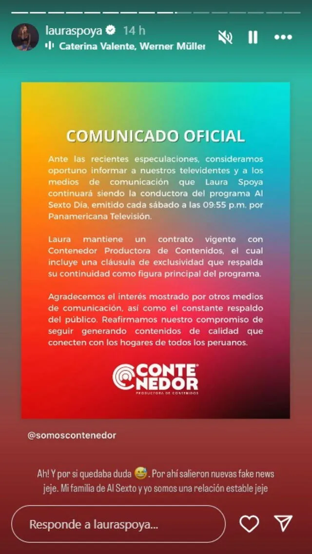 Mensaje de Laura Spoya. Foto: instagram Mensaje de Laura Spoya. Foto: instagram