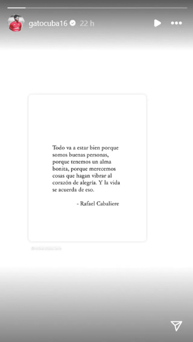 Mensaje de Rodrigo Cuba Foto: Instagram Mensaje de Rodrigo Cuba Foto: Instagram