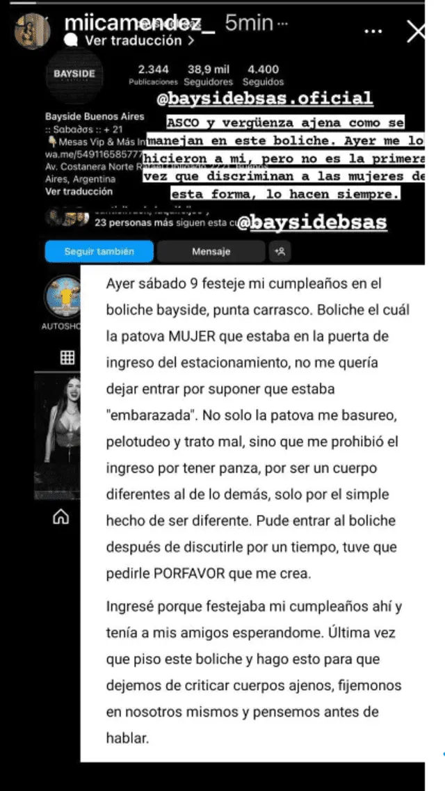 Mujer denuncia discriminación en discoteca: “No me dejaron entrar por mi panza”