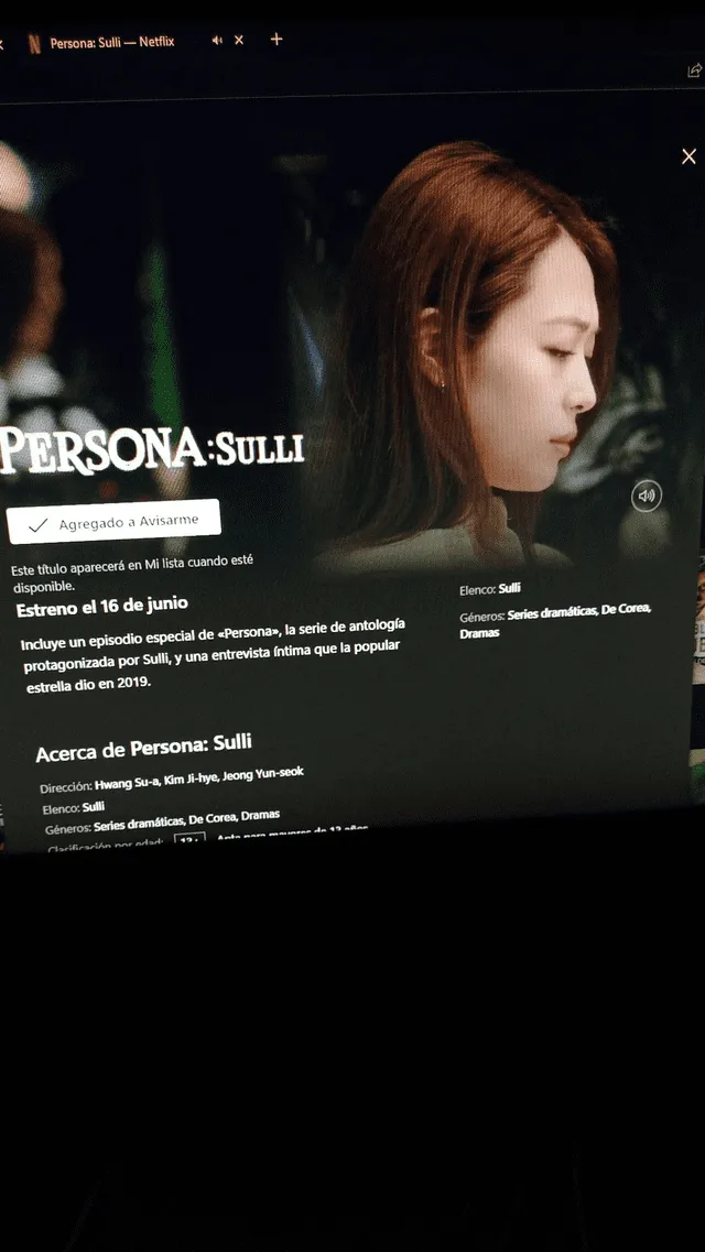  Estreno de "Persona: Sulli" en Netflix. Foto: captura   
