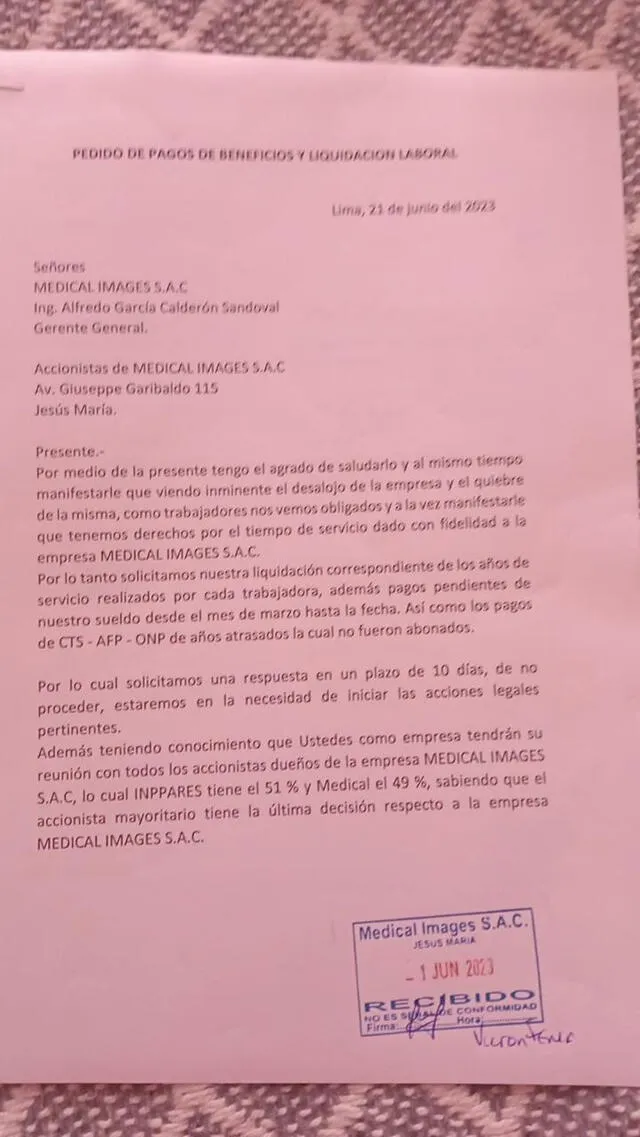 Documento de pago de beneficios. 