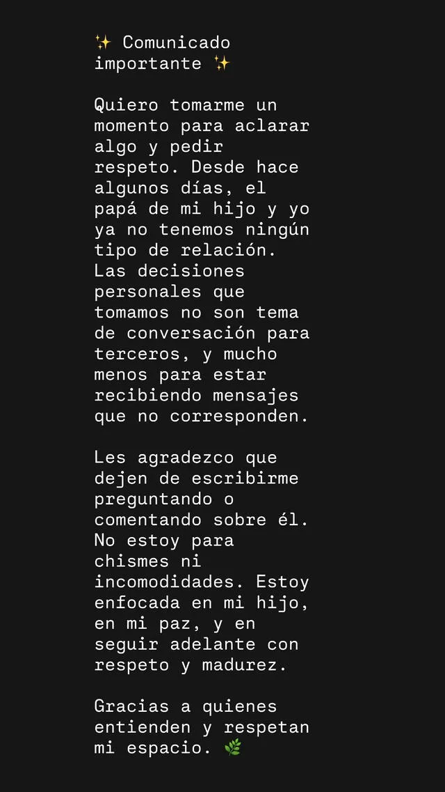 Comunicado de Alejandra Guerrero. Foto: Instagram.   