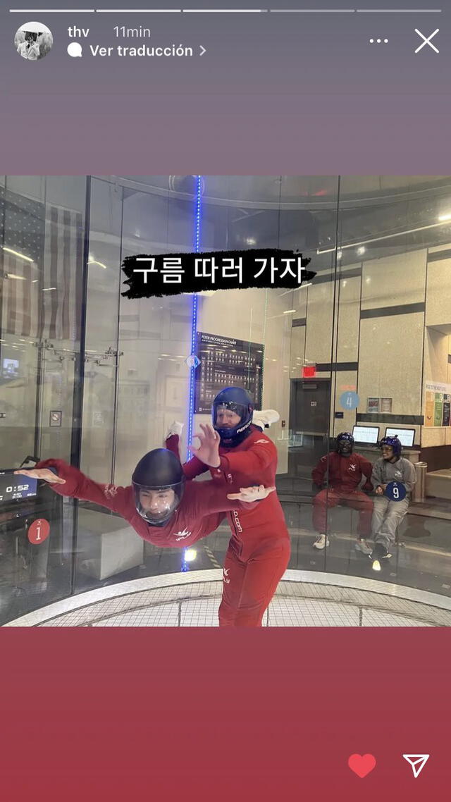 Taehyung en el tunel de viento. Foto: Instagram