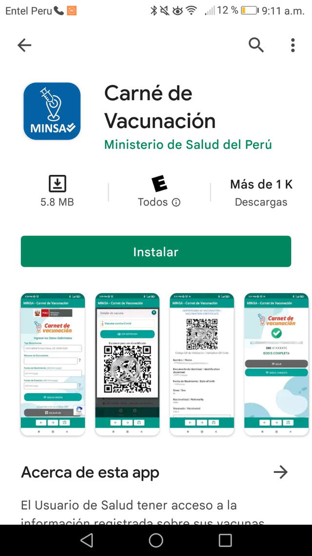 Descargar app de vacunación. Foto: Google Play Store