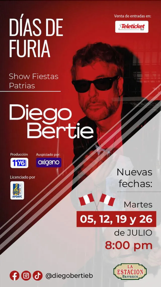 Diego Bertie amplía su show "Días de furia"