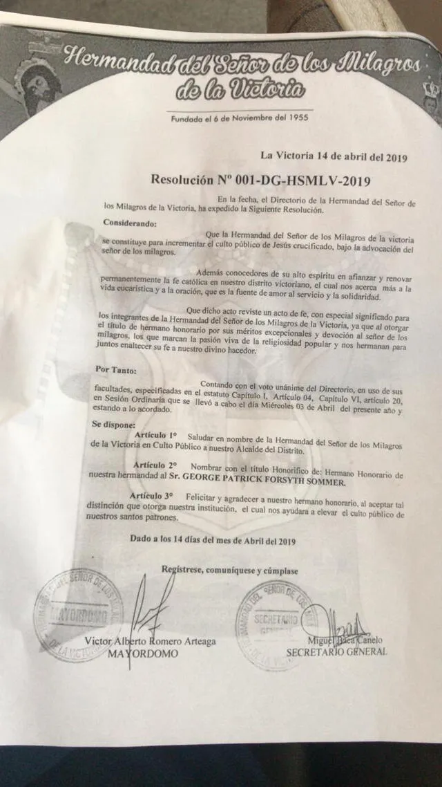 La Victoria: Hermandad del Señor de los Milagros nombra Hermano Mayor a George Forsyth