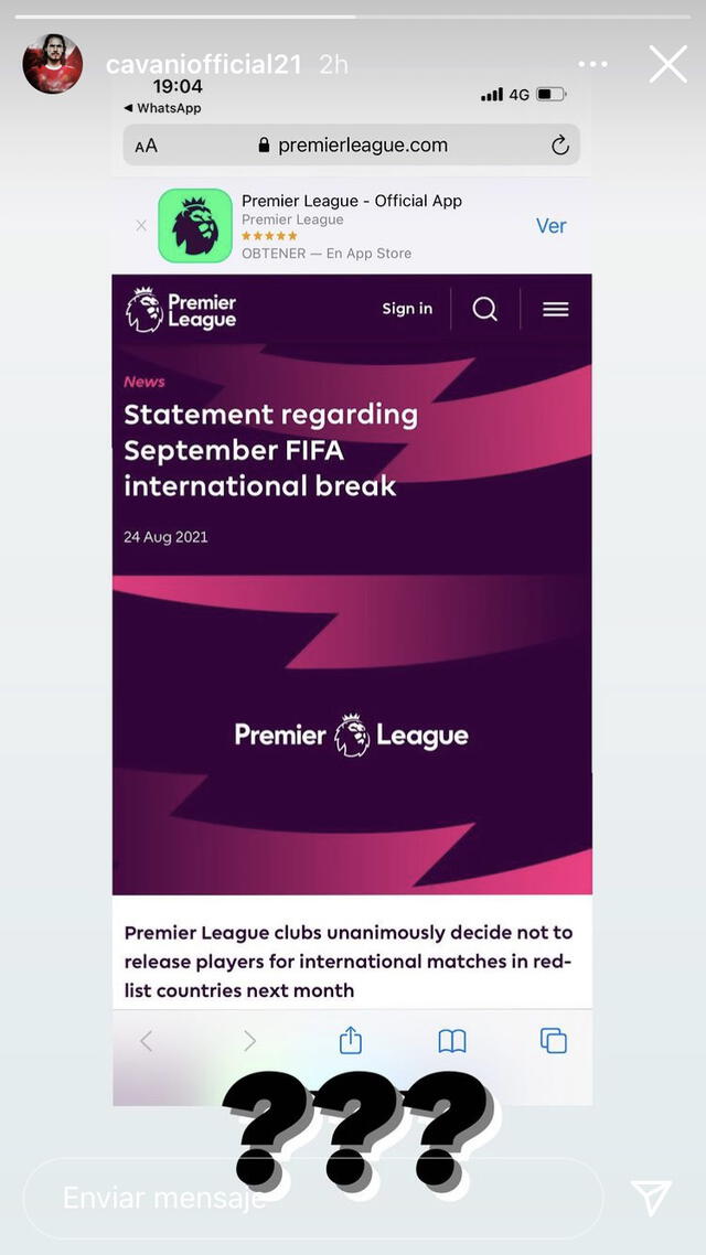 Edinson Cavani reaccionó al comunicado de la Premier League que le impide jugar con Uruguay
