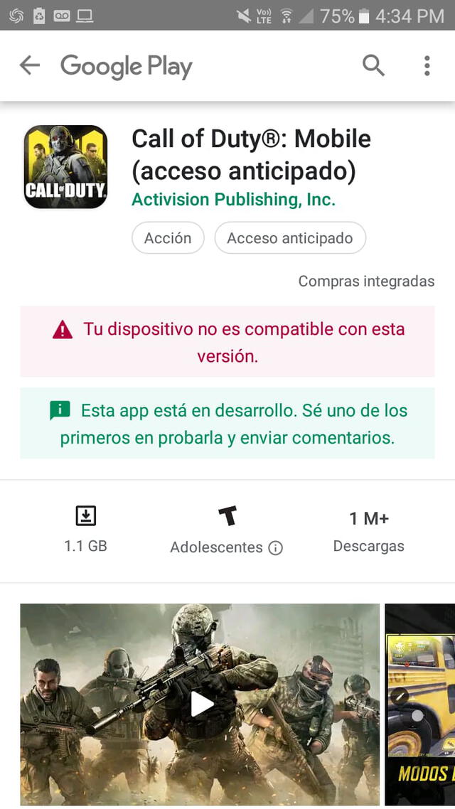 Call of Duty Mobile no compatible