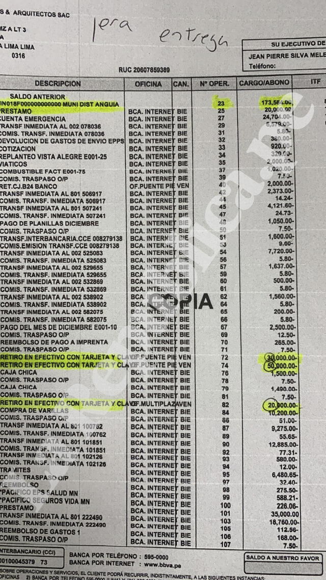 Reportes de movimientos de dinero de las empresas JJM Espino Ingeniería & Construcción y Destcon Ingenieros y Arquitectos de los Espino Lucana.